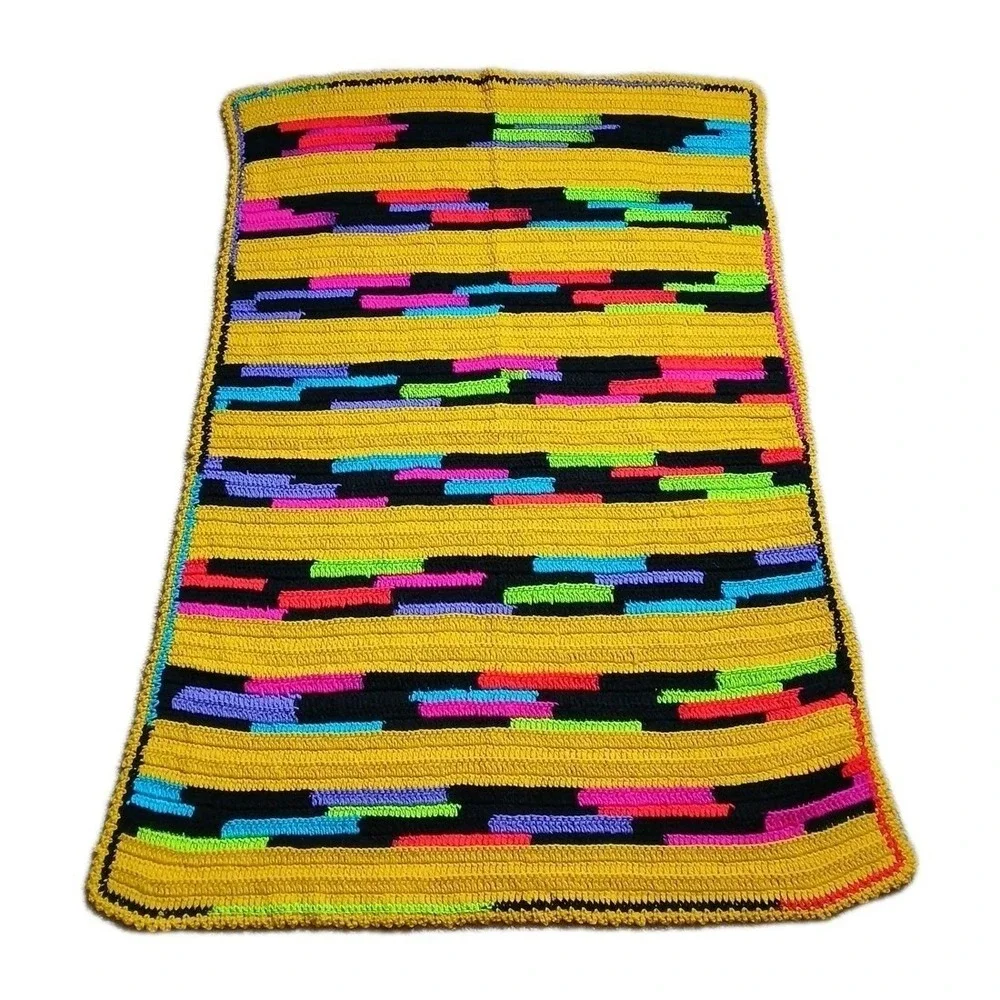 Handmade Afghan Crochet Blanket Yellow Neon 33.5